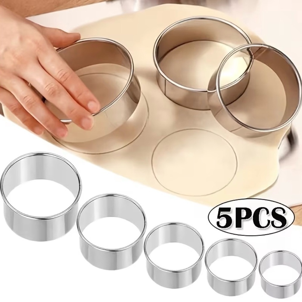 Stainless Steel Round Biscuit Cookie Cutter Set - 5 PCS
